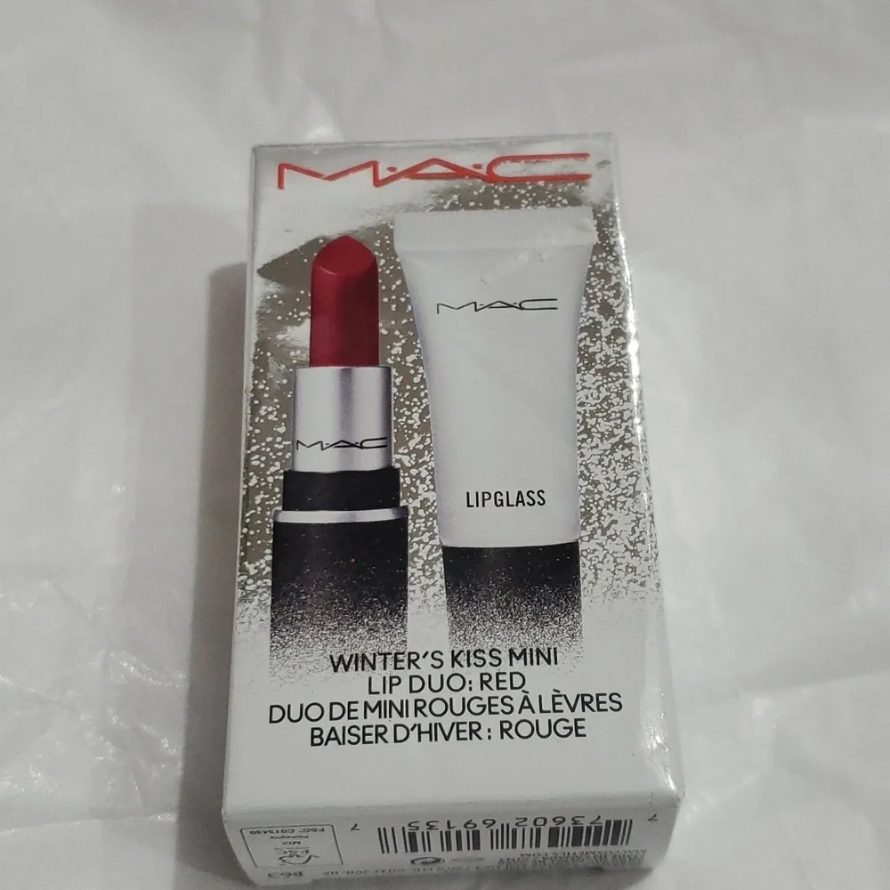 MAC cosmetics winter's kiss red matte lipstick‎ & lipglass mini lip duo new
